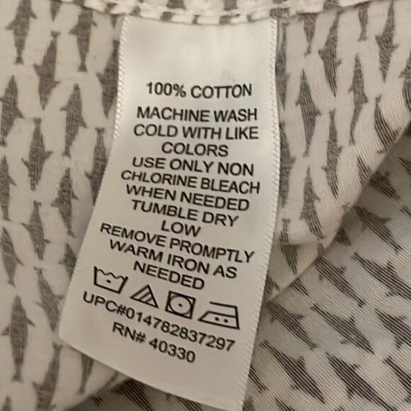 Haggar Shark JAWS Button Up Shirt White Short Sleeve Brown Image Cotton Size XXL - Picture 5 of 5